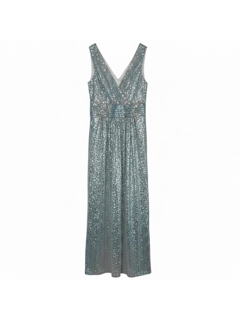 Kate Kasin Metallic Shimmer Sequin Evening Gown Floor Length Prom Dress, Size 10 - Picture 2 of 6